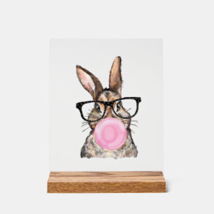 Cute Bunny Glasses Bubblegum Easter Day Girls Kids Acrylic Sign