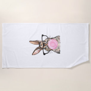Cute Bunny Glasses Bubblegum Easter Day Girls Kids Beach Towel