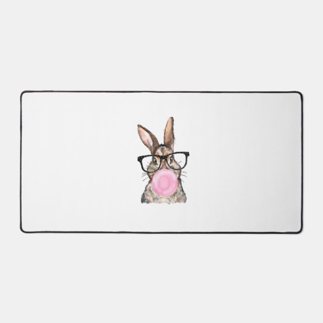 Cute Bunny Glasses Bubblegum Easter Day Girls Kids Desk Mat (Front)