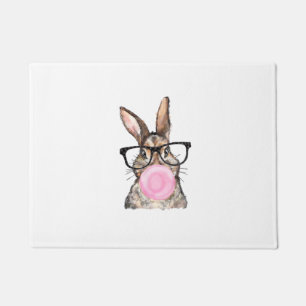 Cute Bunny Glasses Bubblegum Easter Day Girls Kids Doormat