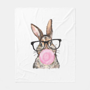 Cute Bunny Glasses Bubblegum Easter Day Girls Kids Fleece Blanket