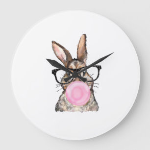 Cute Bunny Glasses Bubblegum Easter Day Girls Kids Large Clock