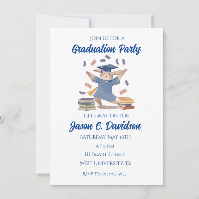 Cute Bunny Graduation Party Invitations (Front)