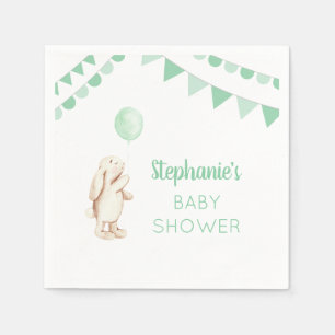 Cute Bunny & Green Balloon Watercolor Baby Shower Napkin