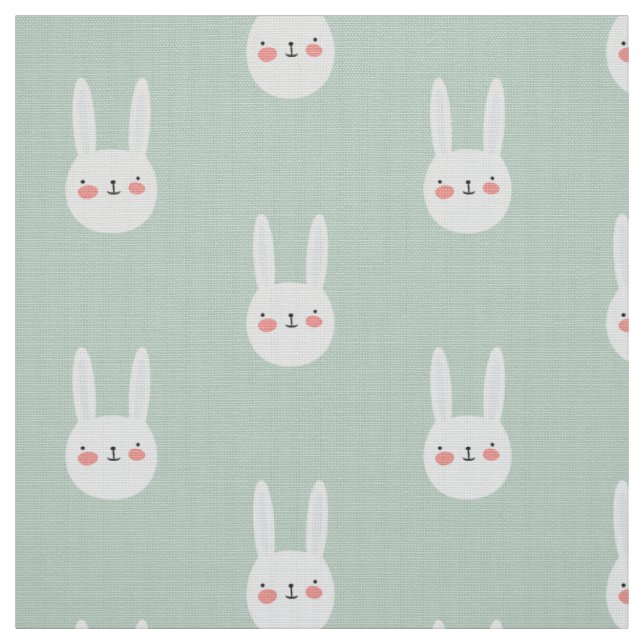 Cute Bunny Green White Rabbit  Fabric (Swatch)