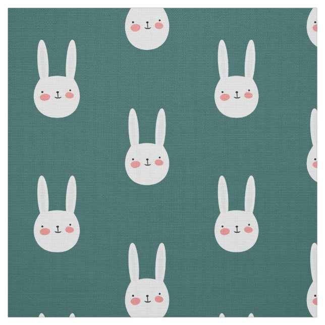 Cute Bunny Green White Rabbit  Fabric (Swatch)