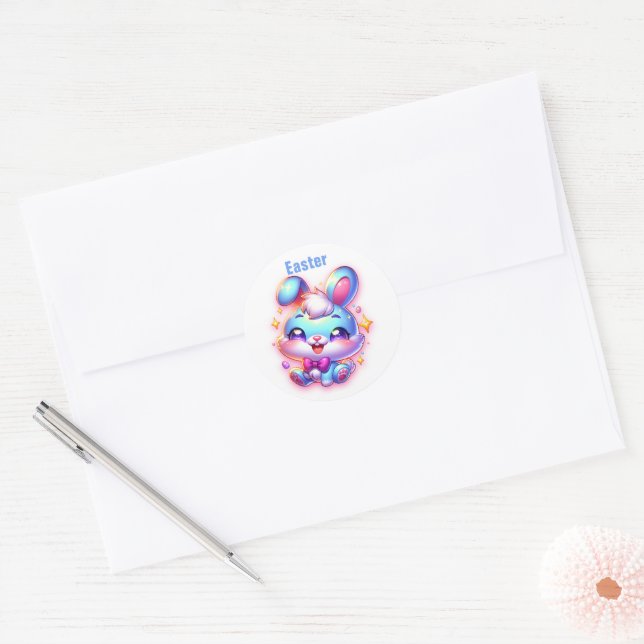 Cute bunny Happy Easter | Classic Round Sticker (Envelope)