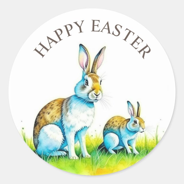 Cute Bunny Happy Easter Classic Round Sticker (Front)
