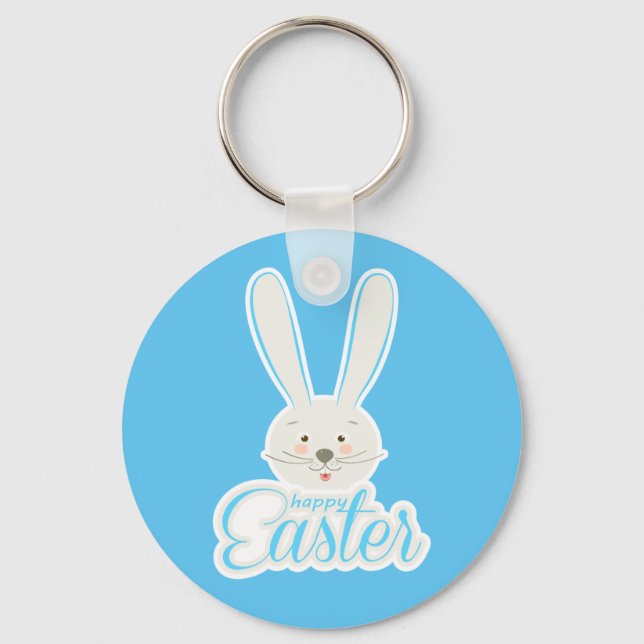 Cute Bunny Happy Easter Eggs Hunt Party Spring Key Ring (Front)