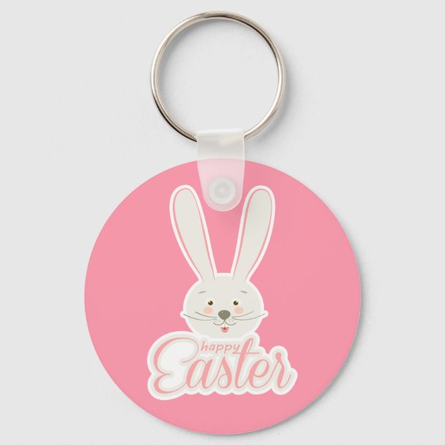 Cute Bunny Happy Easter Eggs Hunt Party Spring Key Ring (Front)