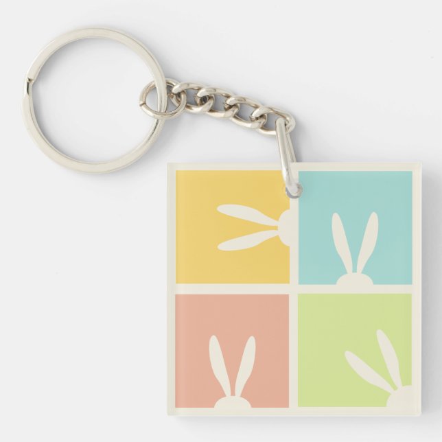 Cute Bunny Happy Easter Eggs Hunt Party Spring Key Ring (Front)