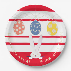 Cute Bunny Happy Easter Eggs Hunt Party Spring Paper Plate