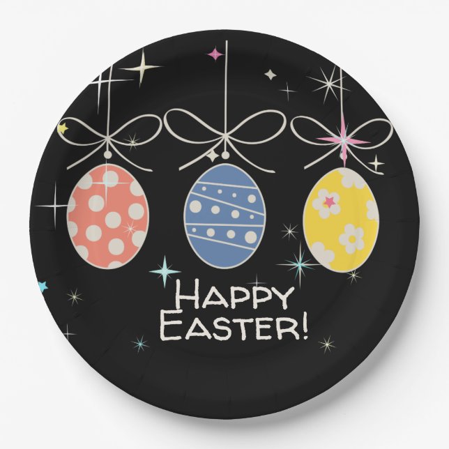 Cute Bunny Happy Easter Eggs Hunt Party Spring Paper Plate (Front)
