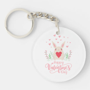 Cute Bunny Happy Valentine's Day   Keychain