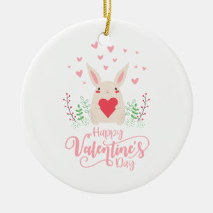 Cute Bunny Happy Valentine's Day   Ornament