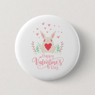 Cute Bunny Happy Valentine's Day Pin Button