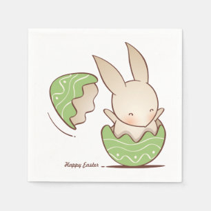Cute Bunny hatching, Green Easter Egg Napkin