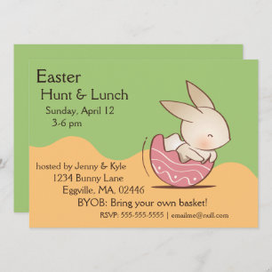 Cute Bunny hatching, Pink Easter Egg Invitation