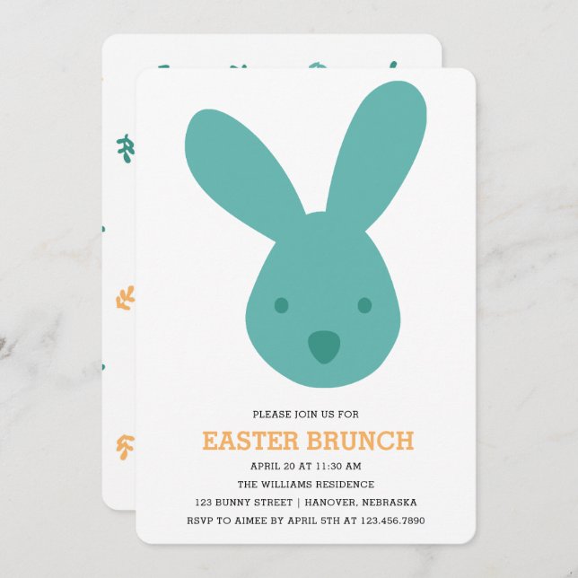 Cute Bunny Head Easter Brunch Invitation (Front/Back)