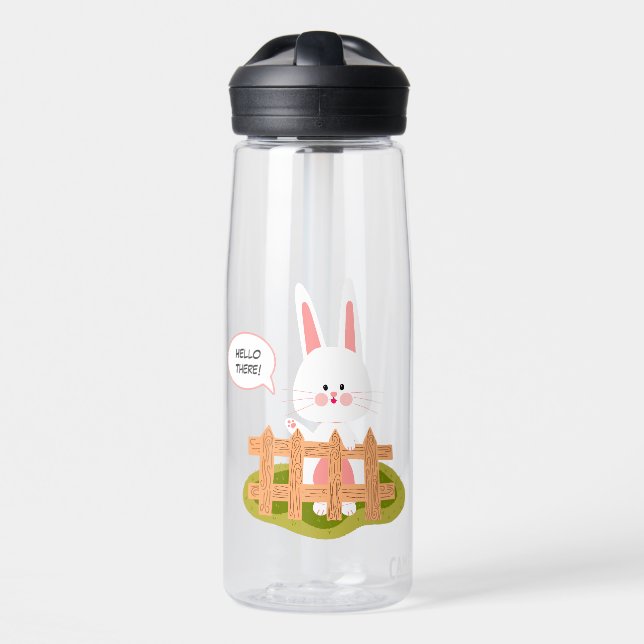 Cute Bunny "Hello There!" Water Bottle (Front)