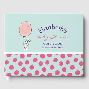Cute Bunny Holding a Balloon Baby Shower Guest Book