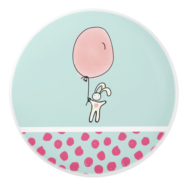 Cute Bunny Holding a Balloon Ceramic Knob (Front)