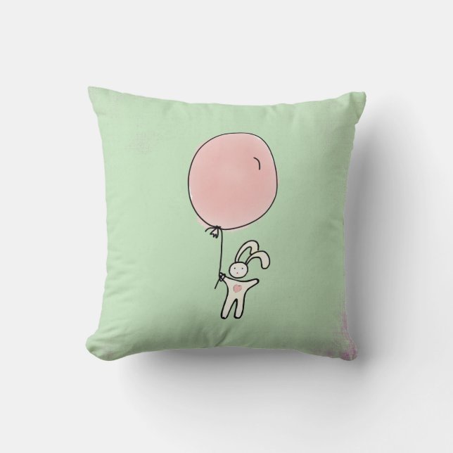 Cute Bunny Holding a Balloon Cushion (Front)