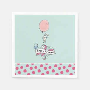 Cute Bunny Holding a Balloon Happy Birthday Napkin