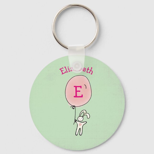 Cute Bunny Holding a Balloon Key Ring (Front)