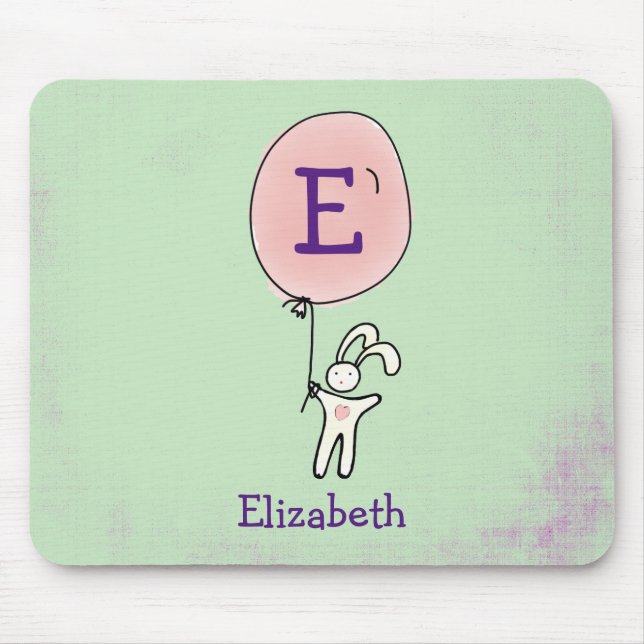 Cute Bunny Holding a Balloon Mouse Pad (Front)