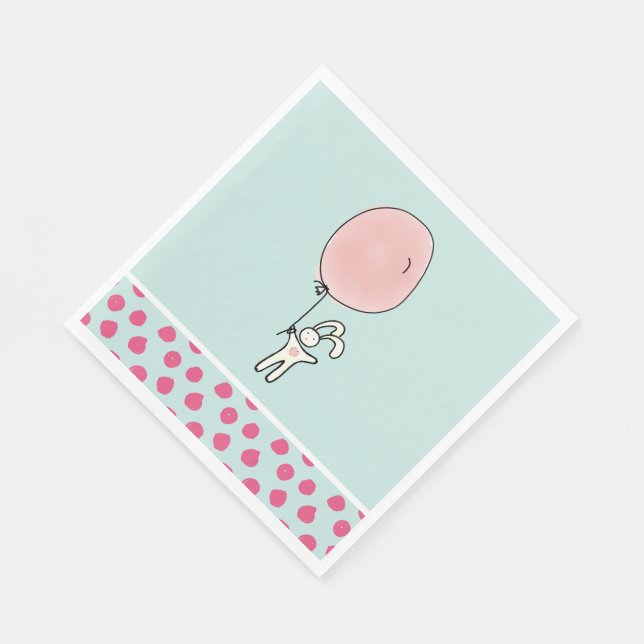 Cute Bunny Holding a Balloon Napkin (Corner)