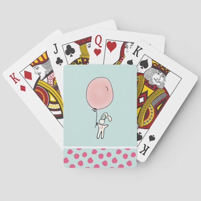 Cute Bunny Holding a Balloon Playing Cards (Back)
