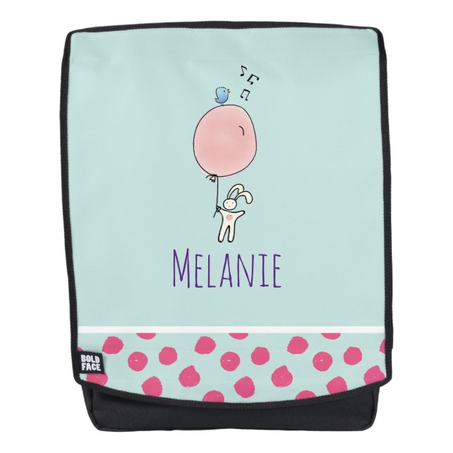 Cute Bunny Holding a Balloon with Bluebird on Top Backpack (Front)