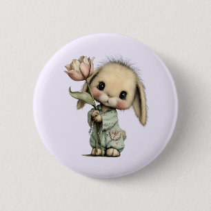 Cute Bunny Holding a Tulip 6 Cm Round Badge