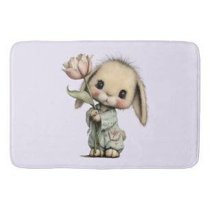 Cute Bunny Holding a Tulip Bath Mat