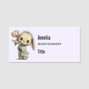 Cute Bunny Holding a Tulip Business Name Tag