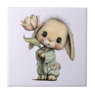 Cute Bunny Holding a Tulip Ceramic Tile