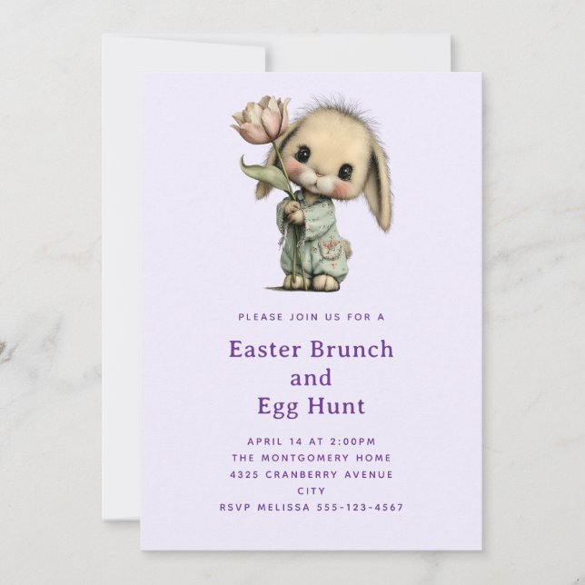 Cute Bunny Holding a Tulip Easter Invitation (Front)