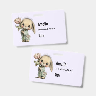 Cute Bunny Holding a Tulip ID Badge
