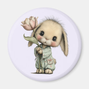 Cute Bunny Holding a Tulip Magnet