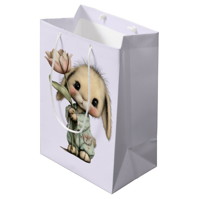 Cute Bunny Holding a Tulip Medium Gift Bag (Front Angled)