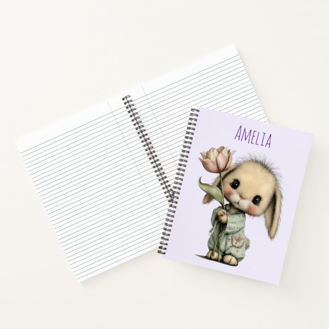 Cute Bunny Holding a Tulip Notebook (Inside)