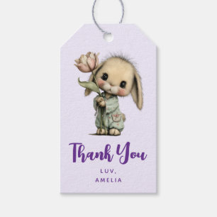 Cute Bunny Holding a Tulip Party Thank You Gift Tags