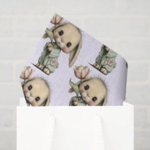 Cute Bunny Holding a Tulip Pattern Tissue Paper