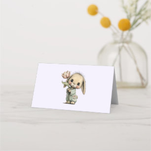 Cute Bunny Holding a Tulip Place Card