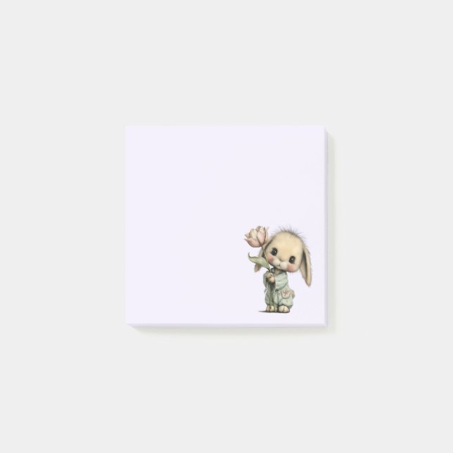 Cute Bunny Holding a Tulip Post-it Notes (Front)