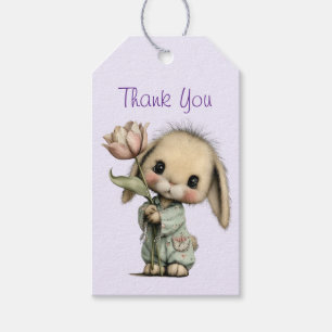 Cute Bunny Holding a Tulip Thank You Gift Tags