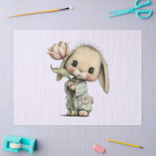 Cute Bunny Holding a Tulip Tissue Paper