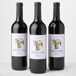 Cute Bunny Holding a Tulip Wine Making Label