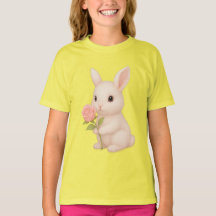 Cute Bunny Holding Flower Girls' T-Shirt